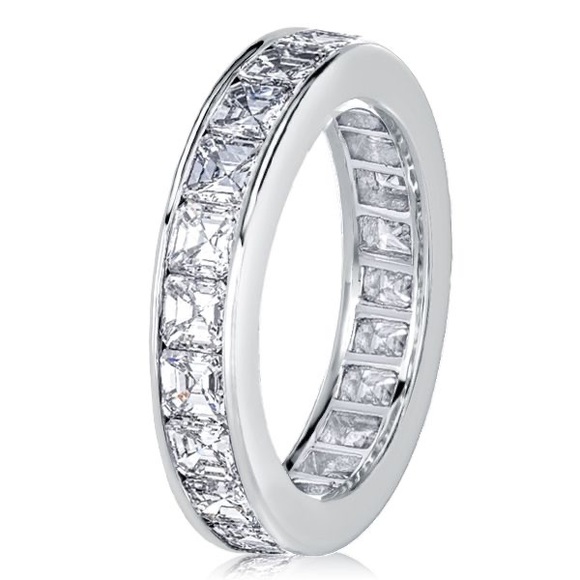 Asscher Cut White Sapphire Eternity Wedding Band For Women - Picture 2 of 6